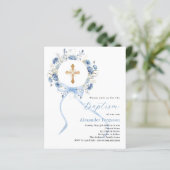 Papier Courbe fleurie bleue arc garçon baptême invitation (Debout devant)