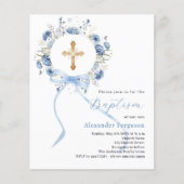 Papier Courbe fleurie bleue arc garçon baptême invitation (Devant)