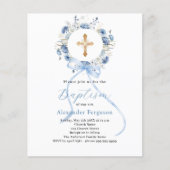 Papier Couronne florale bleu garçon arc baptême invitatio (Devant)