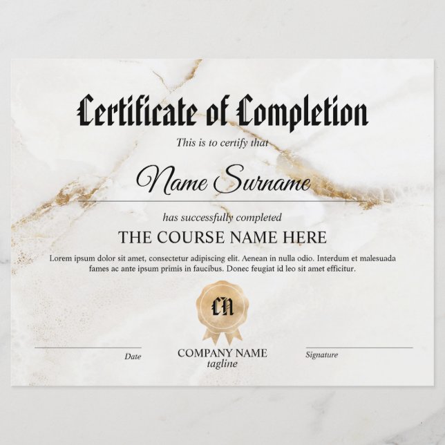 Papier Cours d'attribution de certificat de participation (Devant)
