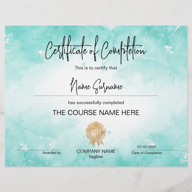 Papier Cours d'attribution d'un certificat d'achèvement m (Devant)