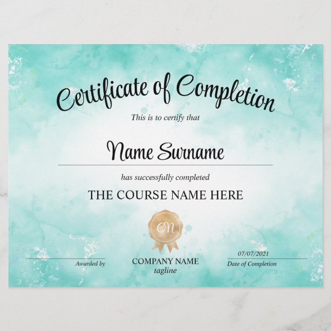 Papier Cours d'attribution d'un certificat d'achèvement m (Devant)