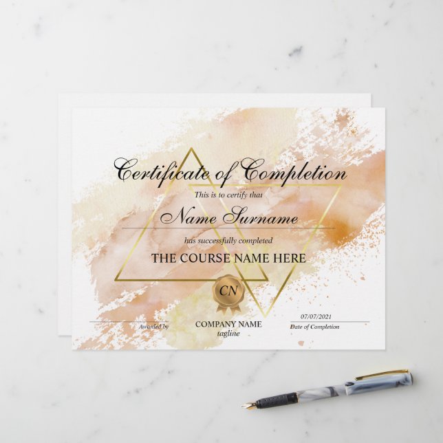 Papier Cours d'attribution d'un certificat d'achèvement m (Devant/Arrière en situation)
