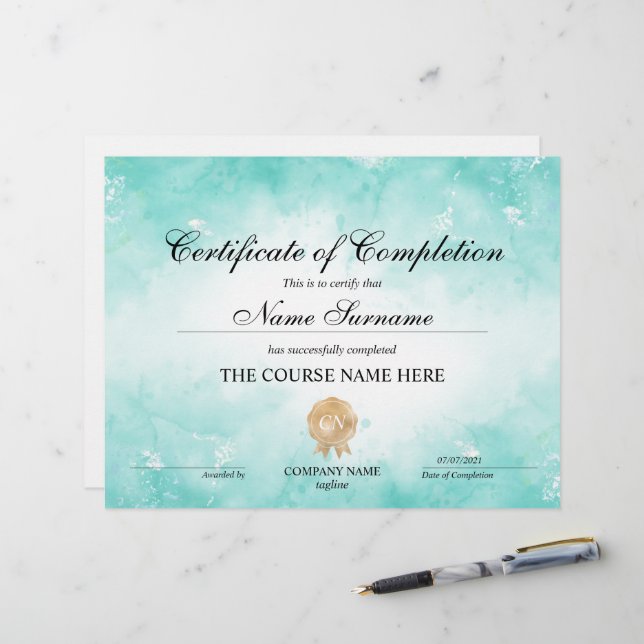 Papier Cours d'attribution d'un certificat d'achèvement m (Devant/Arrière en situation)
