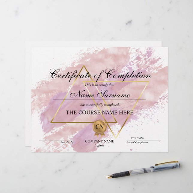 Papier Cours d'attribution d'un certificat d'achèvement m (Devant/Arrière en situation)