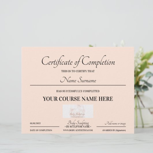 Papier Cours rose vif certificat en ligne d'achèvement (Debout devant)