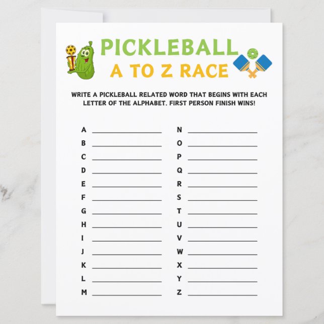Papier Course de Pickleball A to Z (Devant)