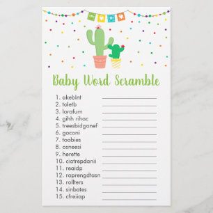Papier Coute Fiesta Cactus Baby shower Word Scramble Jeu