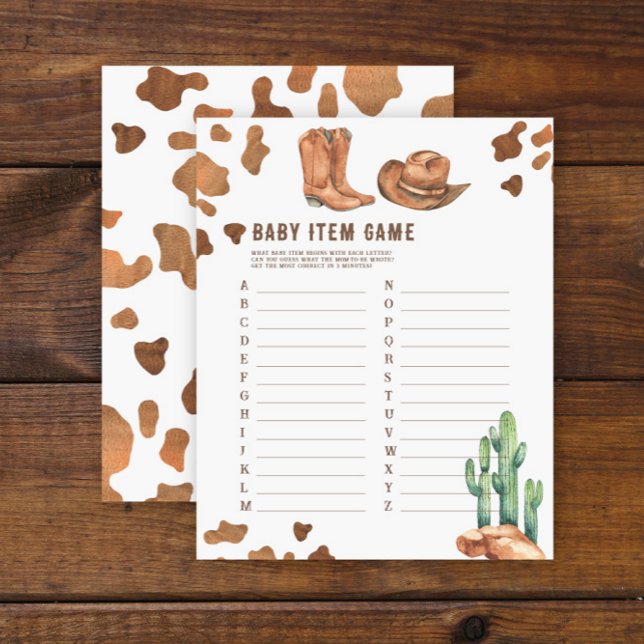 Papier Cowboy - Baby Item Game. Jeu baby shower (Créateur téléchargé)