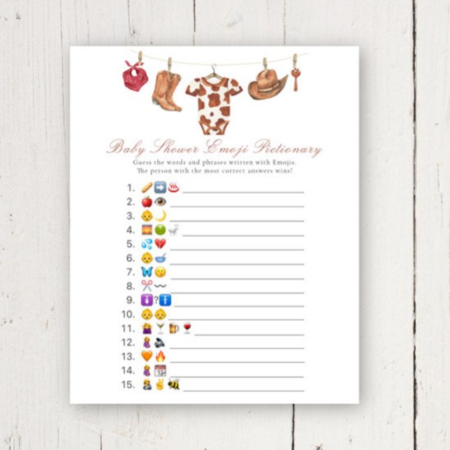 Papier Cowboy baby shower Emoji picture game (Créateur téléchargé)