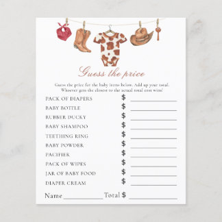 Papier Cowboy baby shower - Price Guess Game