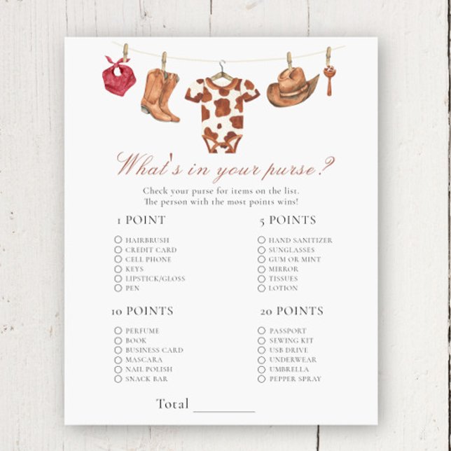 Papier Cowboy baby shower - What's in your purse game (Créateur téléchargé)