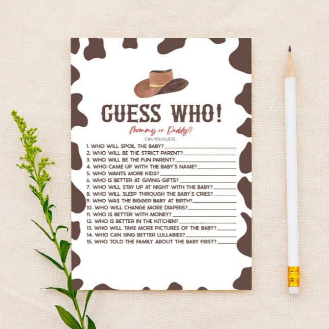 Papier Cowboy Rodeo Western Devins Qui Baby shower Jeu (Créateur téléchargé)