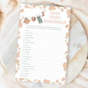Papier Cowboy Western Baby shower Baby Word Scramble Jeu