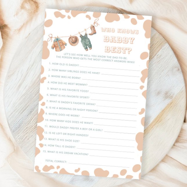 Papier Cowboy Western Baby shower Qui Connaît Daddy Best (Créateur téléchargé)