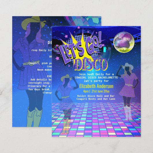 Papier Cowgirl Disco Bachelorette Lets Go Dernier Ride Ro (Devant / Derrière)