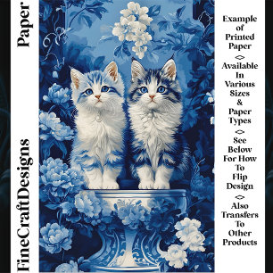 Papier Craft CP7 Fleurs Chatons Bleus et Blancs Or
