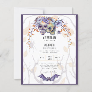 Papier Crâne gothique Faire-part de mariage violet orange