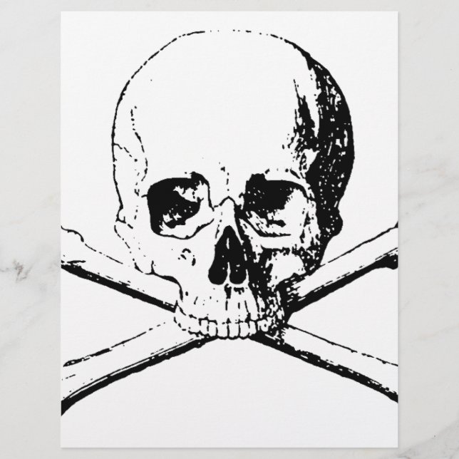 Papier Crâne noir et blanc et os (Devant)