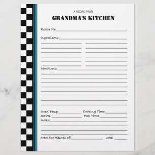 Papier Crayon de recette À damiers cuisine de grand-mère