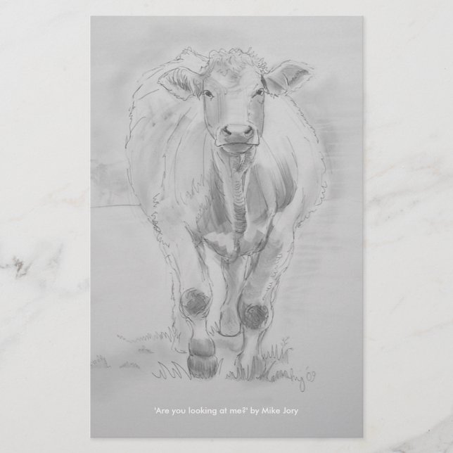 Papier Crayon Dessin d'une vache marchant vers vous (Devant)