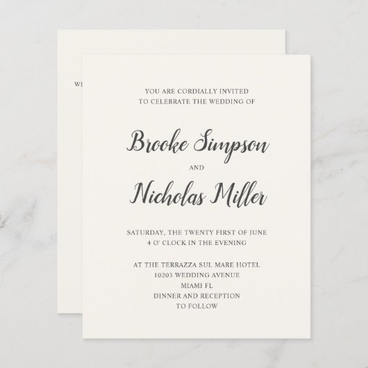 Papier Cream FAIBLE COÛT Simple manuscrite minima Mariage (Devant / Derrière)