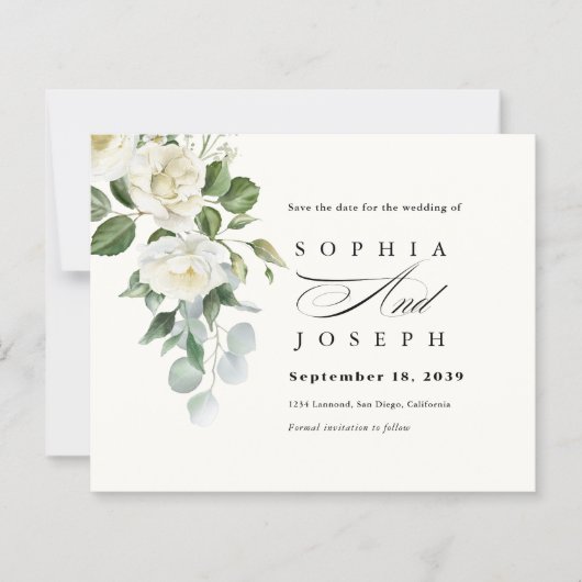 Papier Creamy Floral Eucalyptus Wedding Save the date (Devant)