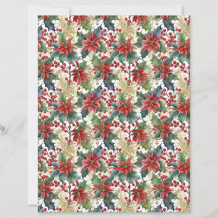 Papier Création de Noël à l'aquarelle poinsettia et houx