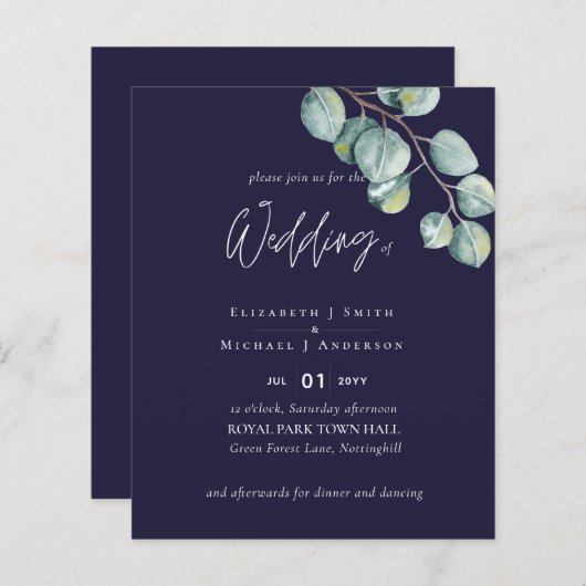 Papier Créez votre propre Mariage Eucalyptus de marée bla (Devant / Derrière)