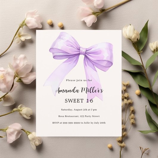 Papier Crème arc lavande Sweet 16 invitation