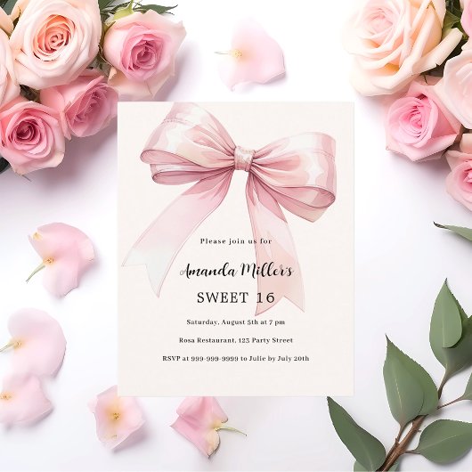 Papier Crème arc rose élégant SWEET 16 invitation