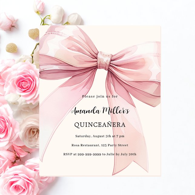 Papier Crème arc rose Quinceanera Invitation (Créateur téléchargé)