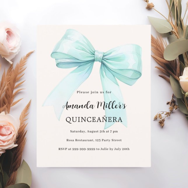 Papier Crème arc verte turquoise Quinceanera invitation (Créateur téléchargé)