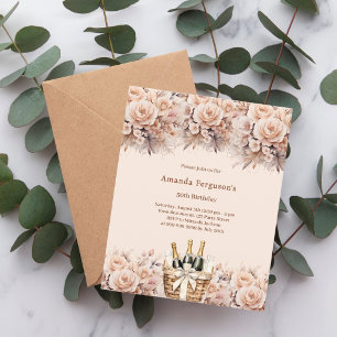 Papier Crème beige rose floraux boho invitation anniversa