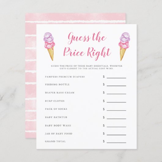 Papier Crème De Glace Rose Devinez Le Prix Bon Jeu (Devant / Derrière)