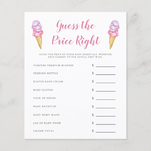 Papier Crème De Glace Rose Devinez Le Prix Bon Jeu (Devant)