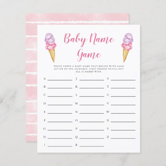 Papier Crème de glace rose Nom de bébé Douche Jeu (Devant / Derrière)