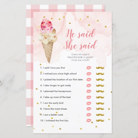 Papier Crème de glace rose rousse Il a dit qu'elle a dit (Devant / Derrière)