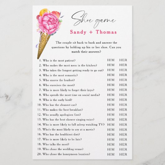 Papier Crème glacée - Chaussure jeu de douche nuptiale (Devant)