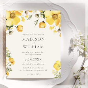 Papier Crème Jaune Floral Mariage Budget Invitation
