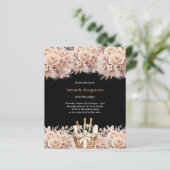 Papier Crème noire rose florales boho invitation annivers (Debout devant)