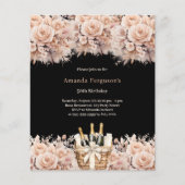Papier Crème noire rose florales boho invitation annivers (Devant)