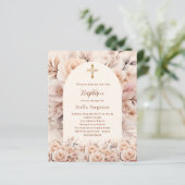 Papier Crème pêche florales roses arche Baptême invitatio (Debout devant)