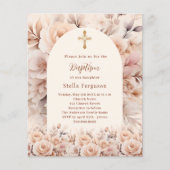 Papier Crème pêche florales roses arche Baptême invitatio (Devant)