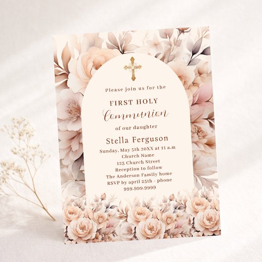 Papier Crème pêche rose arche première communion invitati