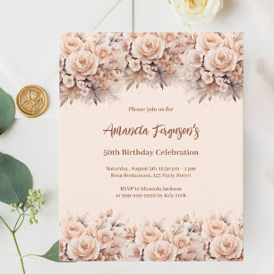 Papier Crème pêche rose or fleurons d'anniversaire invita