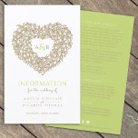 Papier Crème vert tulip coeur mariage informations sur le<br><div class="desc">Fiche d'information du mariage du bouquet de coeur de Tulip. Joli dépliant d'information mariage idéal pour aider votre invité à comprendre comment atteindre votre destination mariage et voir l'horaire, l'information d'hébergement et les détails du hashtag sur les médias sociaux le jour de votre mariage. Personnalisez avec vos propres détails. art...</div>