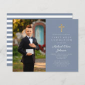Papier Croix Bleue Budget Photo Boy First Communion (Devant / Derrière)