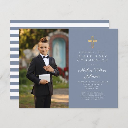 Papier Croix Bleue Budget Photo Boy First Communion (Devant / Derrière)