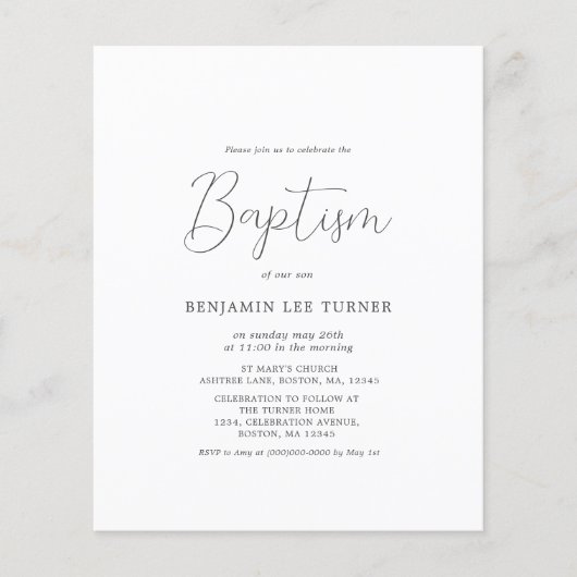 Papier Croix bleue Dusty | Invitation budgétaire du baptê (Devant)